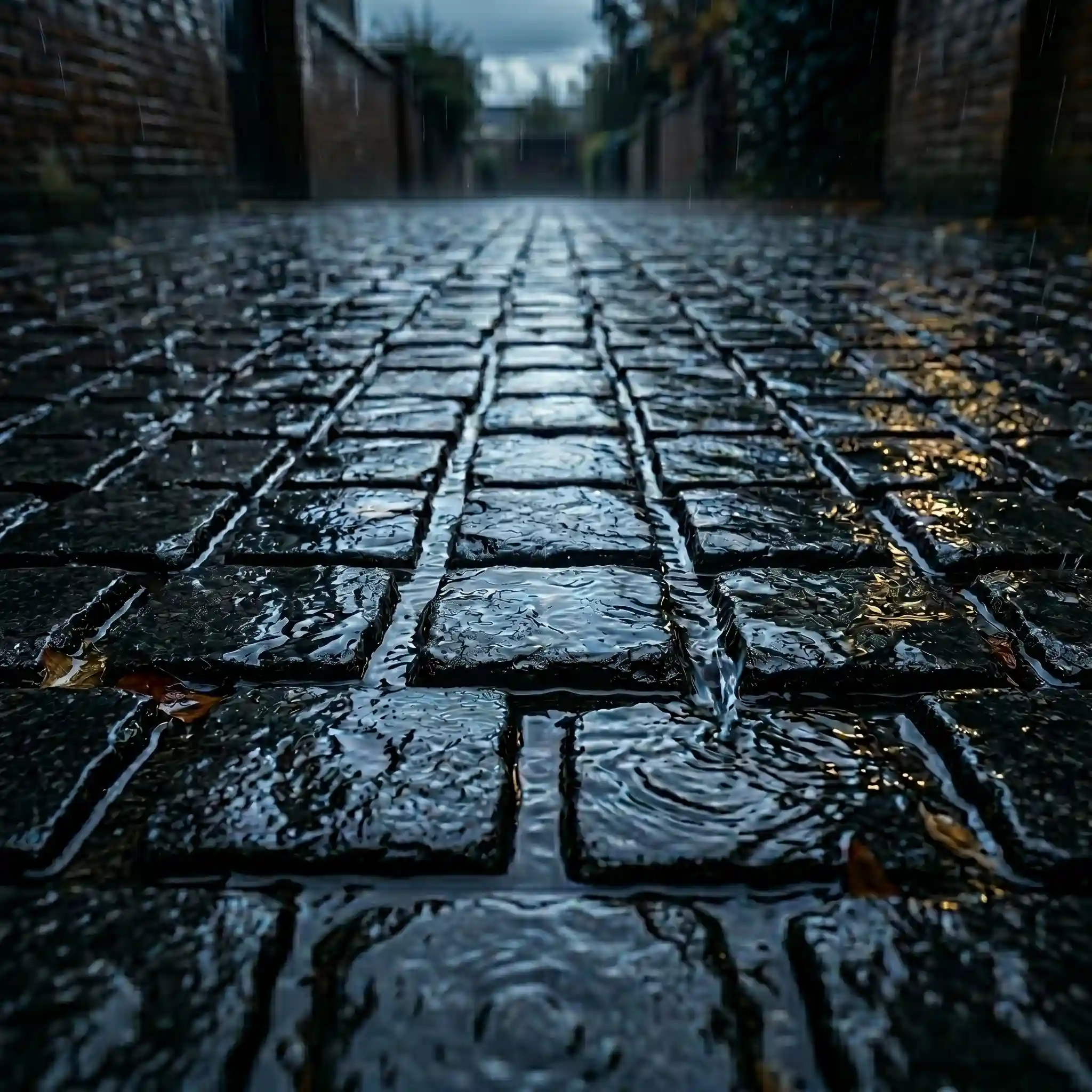 wet black granite cobblestone surface showing anti-skid texture and water resistance for outdoor paving
