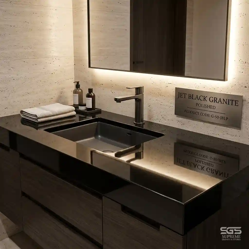 jet black granite bathroom vanity polished surface sink countertop black stone