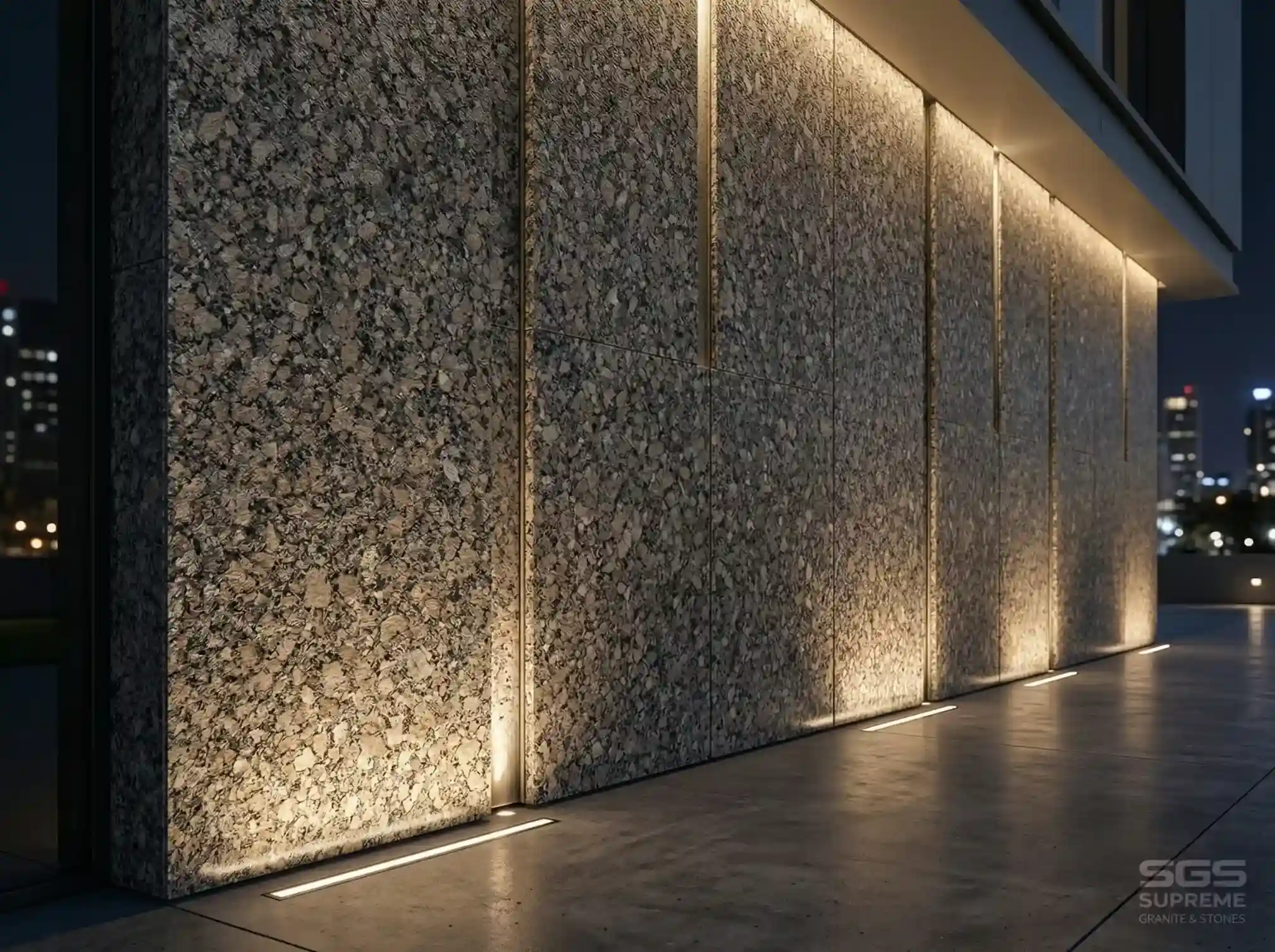 Crystal brown granite used for exterior wall cladding with textured finish, modern architectural stone design for buildings