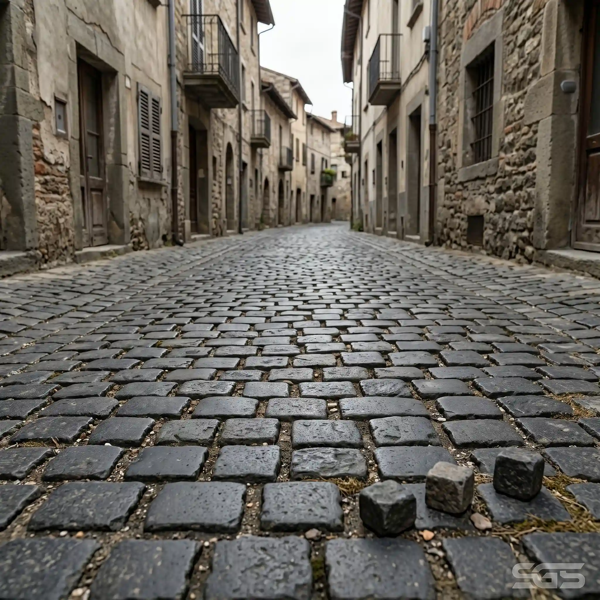 natural black granite cobblestone street in heritage area, durable outdoor stone paving blocks