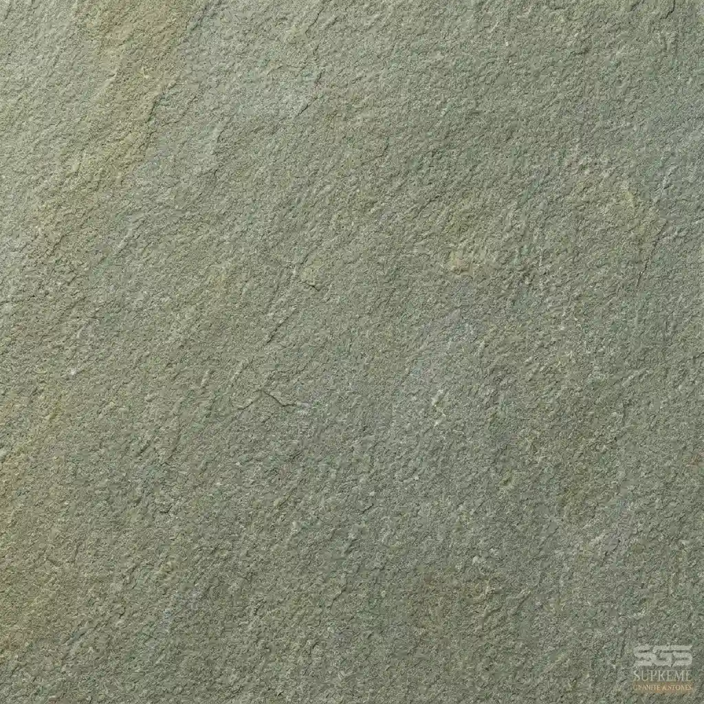 Close-up texture of Kota Stone Natural Green showcasing its natural green-grey color, subtle mineral patterns, and durable non-slip limestone surface.