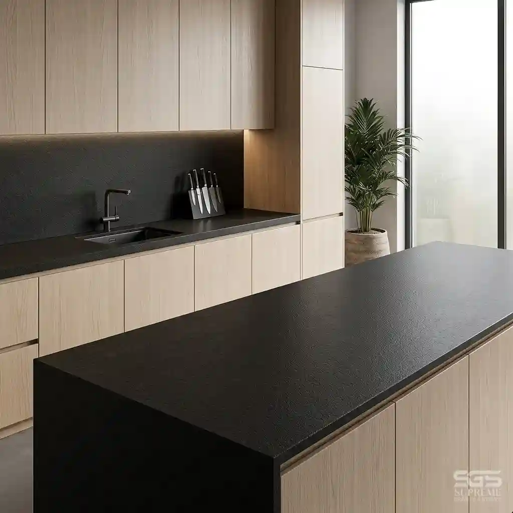 jet black granite leather finish kitchen countertop matte anti glare black stone