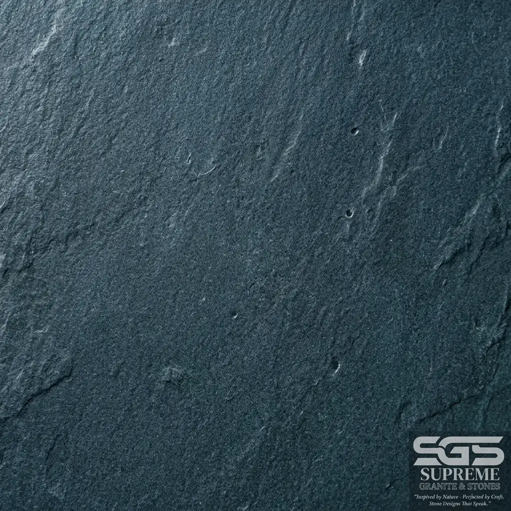 Close-up texture of Natural Blue Kota Stone showing authentic blue limestone with a naturally riven non-slip surface, suitable for flooring, pool decks, patios, walkways, landscaping, and exterior paving.